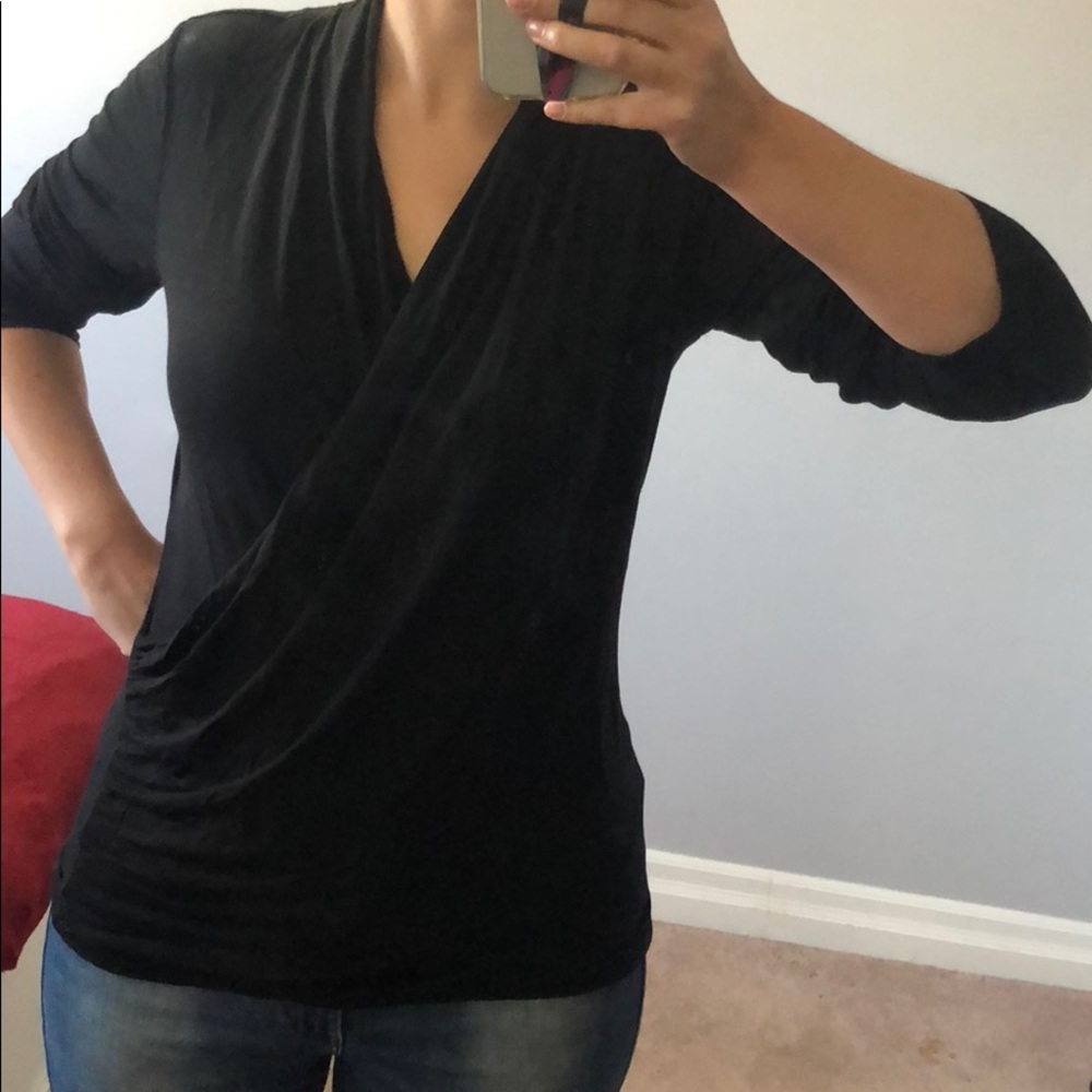 Knit long sleeve with faux wrap front